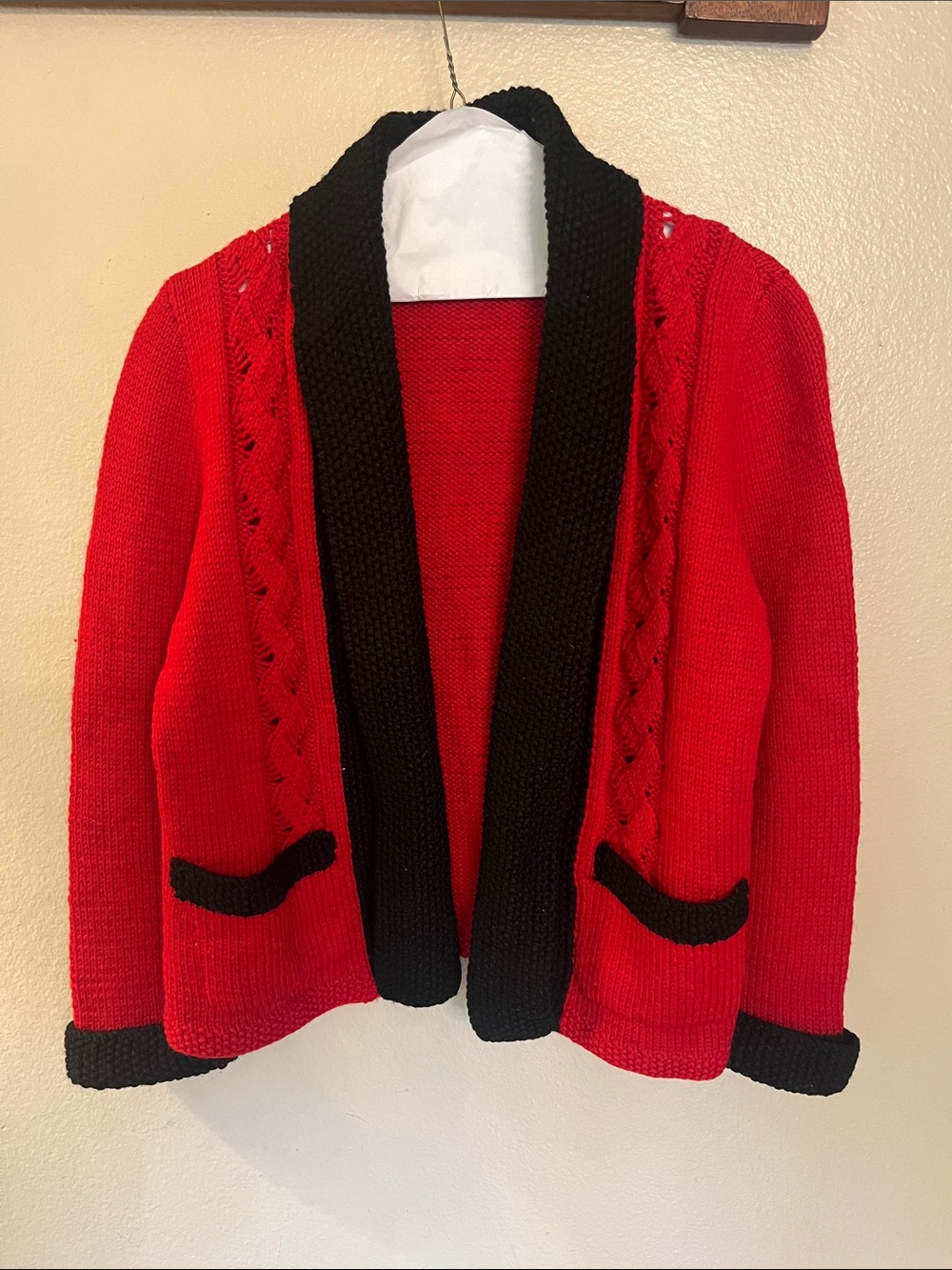 Beautiful Vintage Hand Knit Christmas Holiday Sweater Open Cardigan S